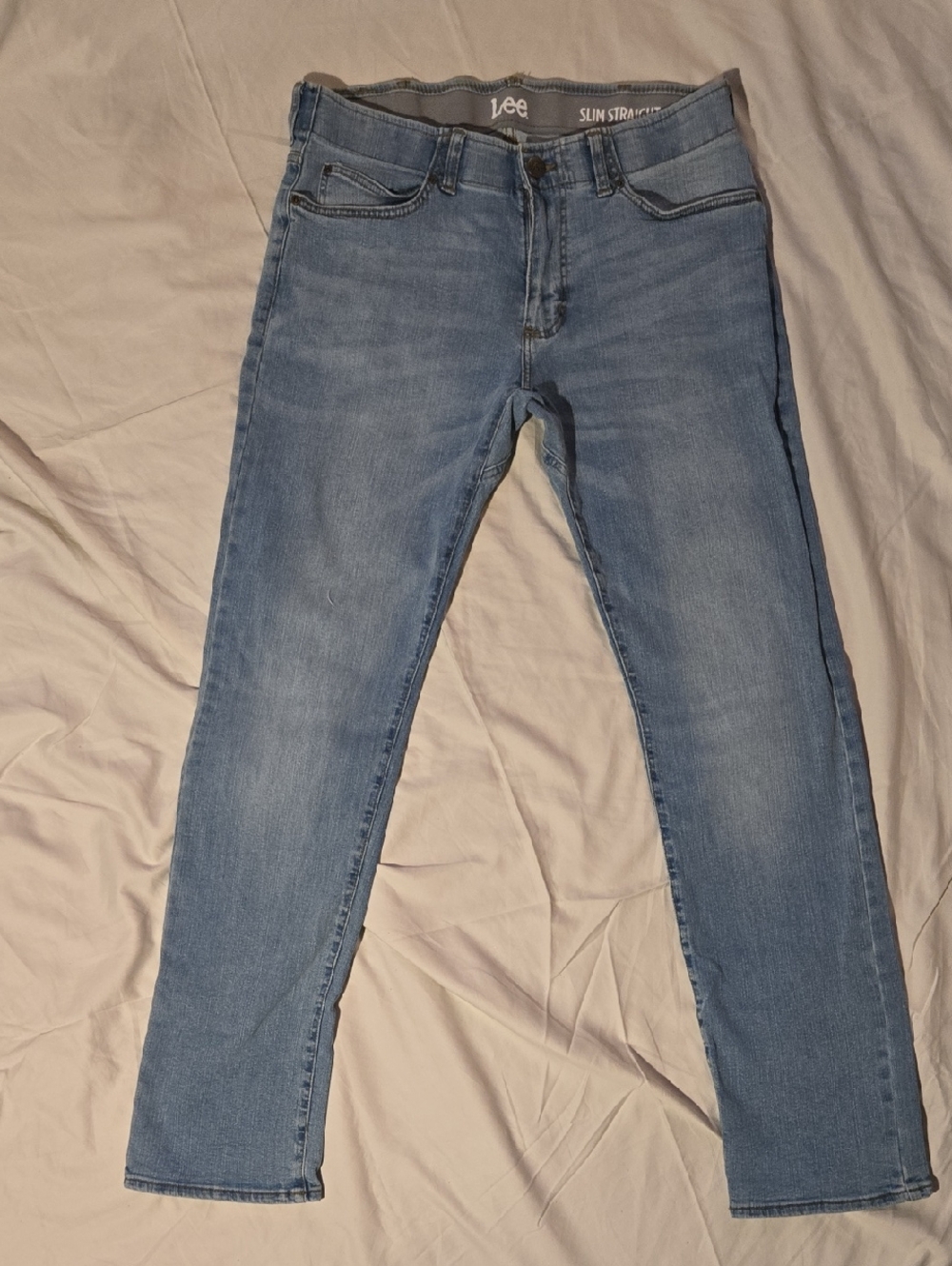 Lee Men Slim Straight Blue Jeans 34x34 Cotton Spandex